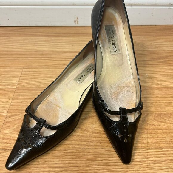 Jimmy Choo Patent Leather Black Kitten Heels US 7 - Picture 1 of 5